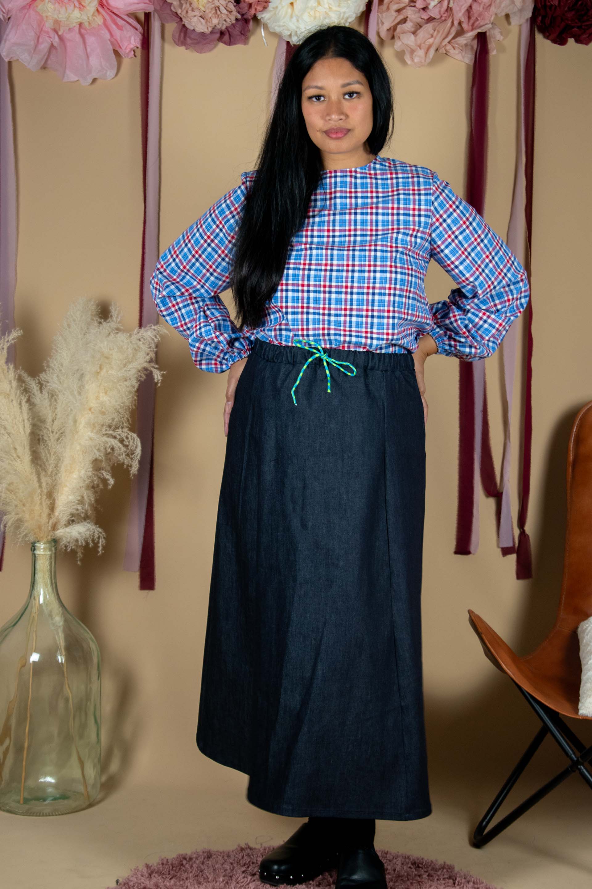 gonna fiore in denim di cotone blu - immagine 2