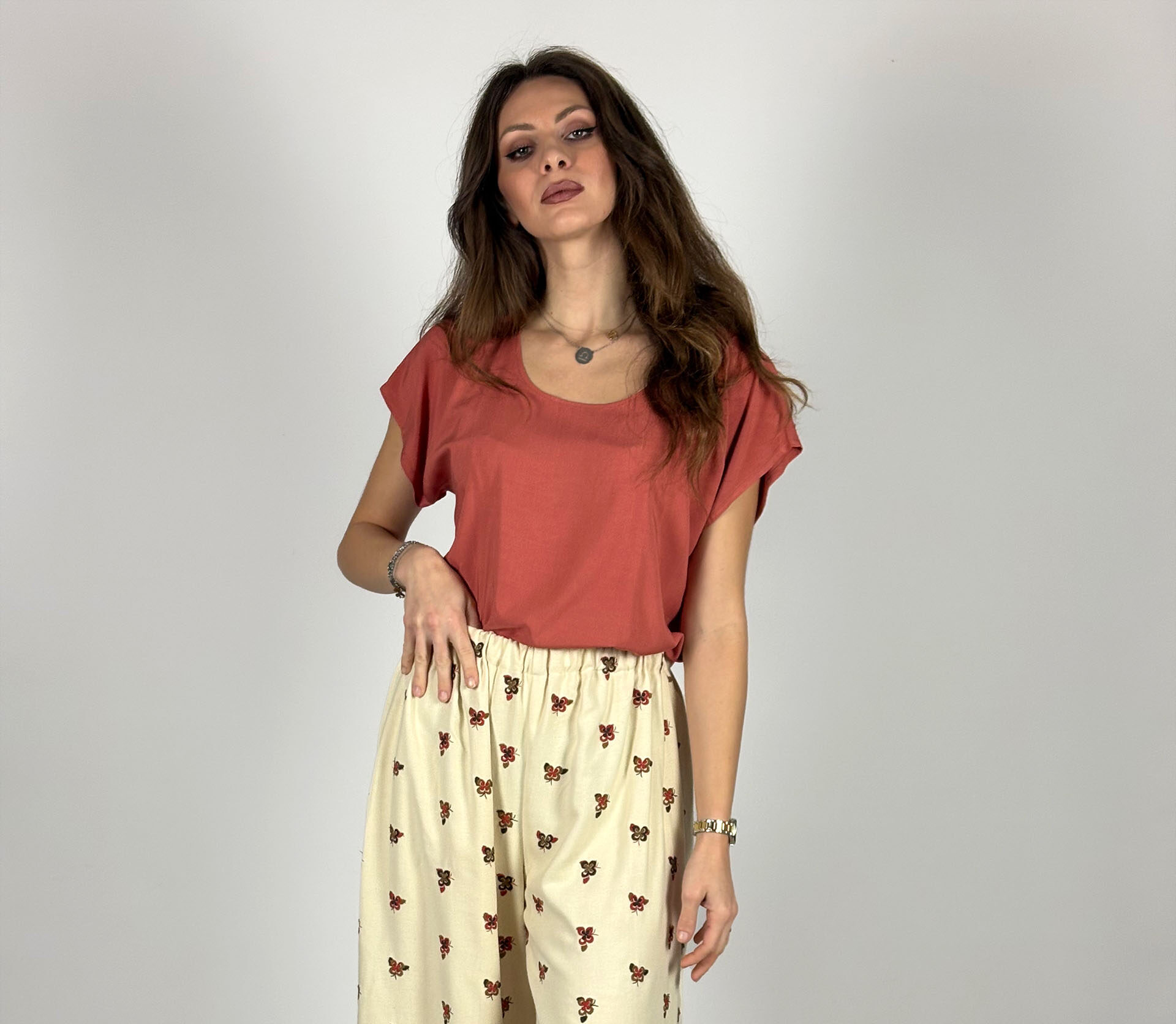 maglia crop in bamboo terracotta