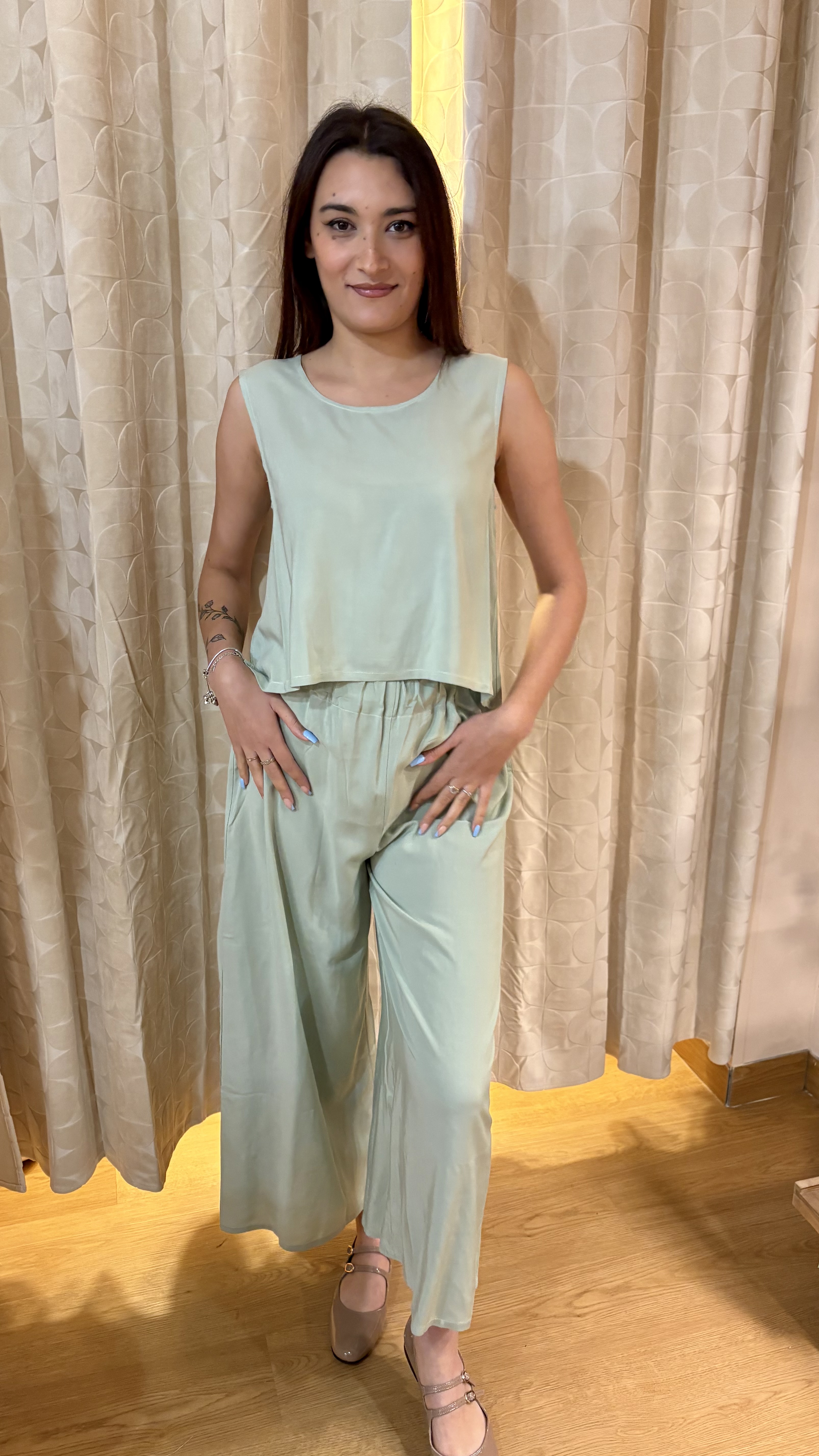 pantaloni in bamboo verde menta