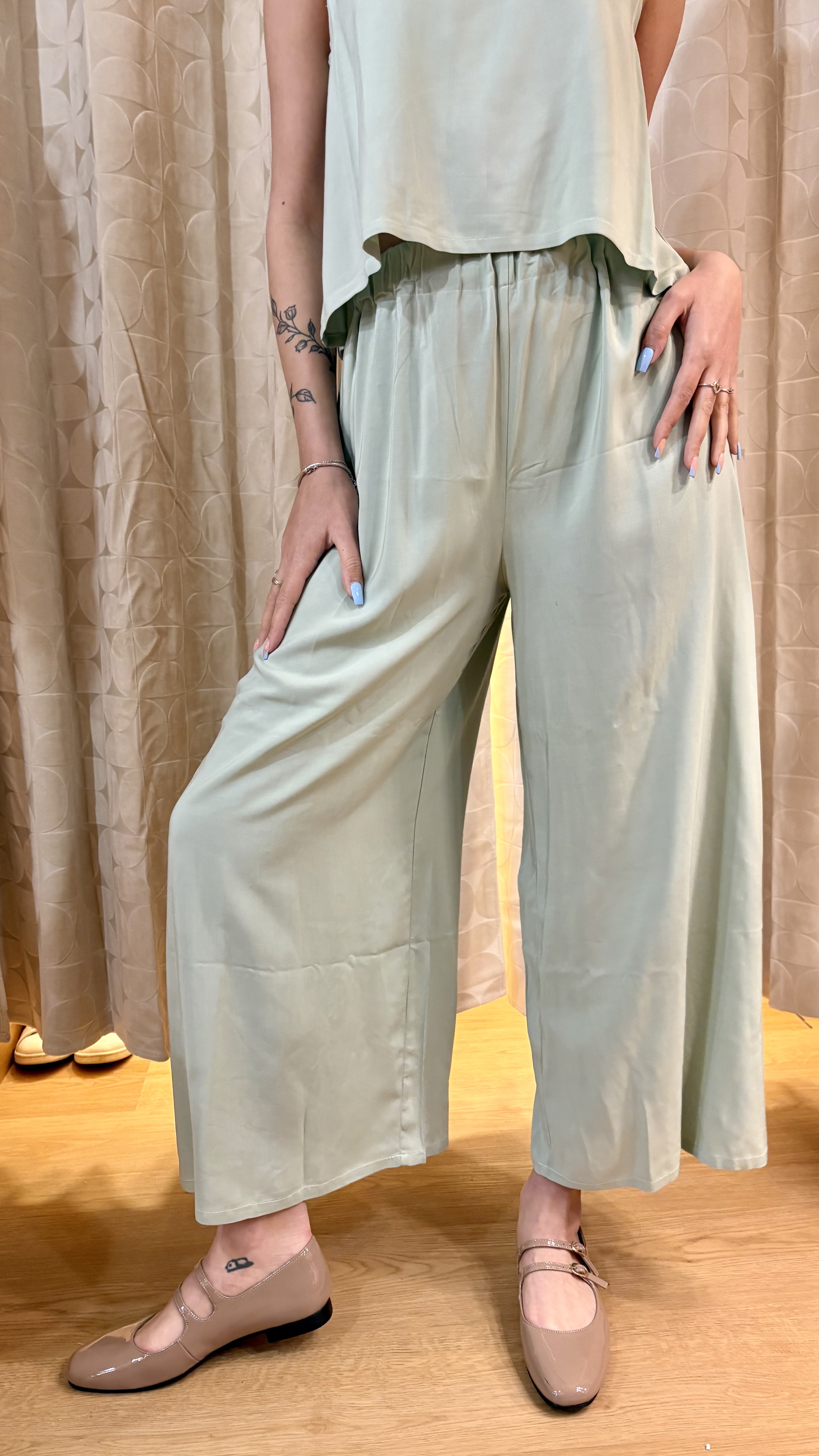 pantaloni in bamboo verde menta - immagine 2