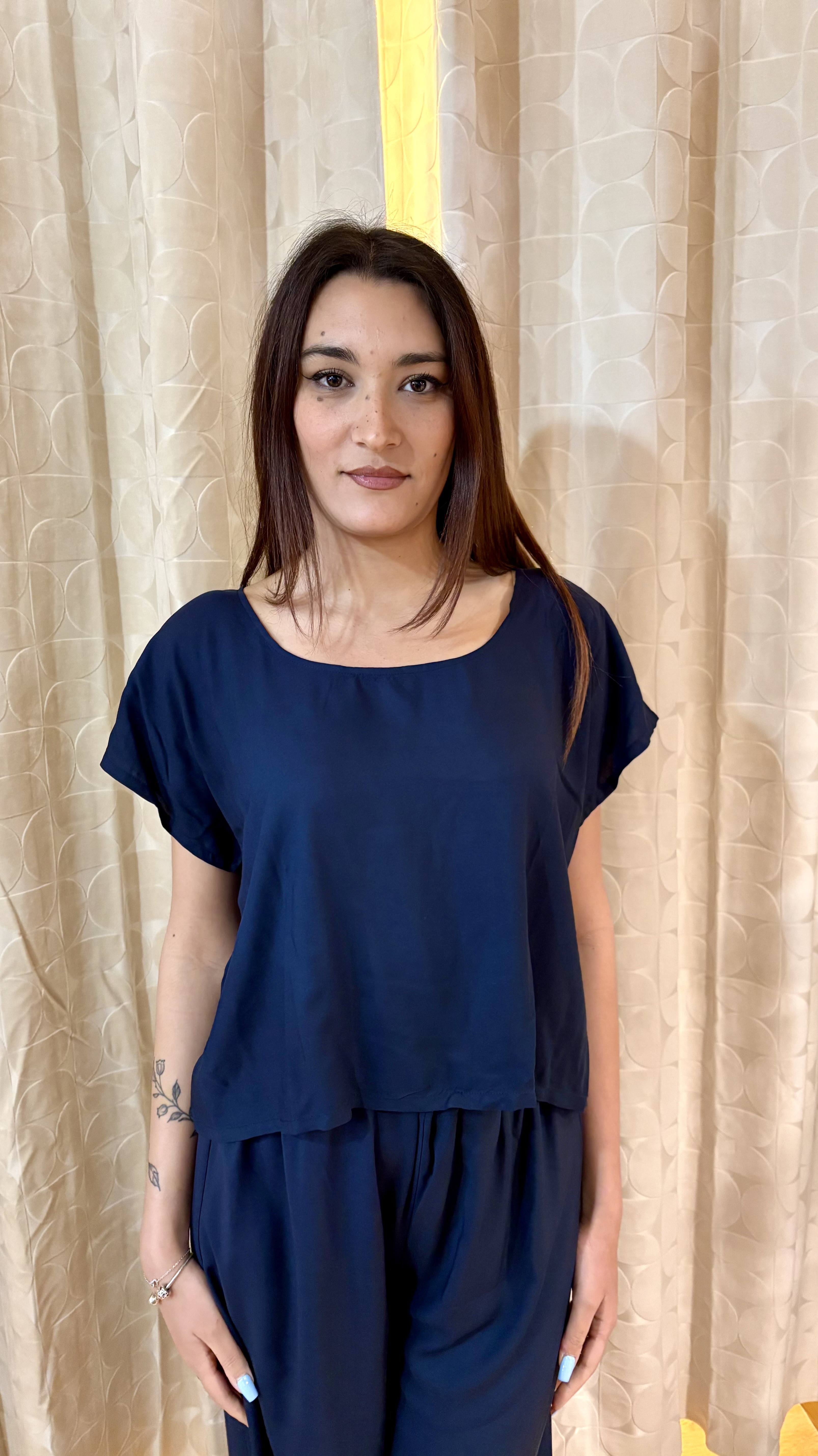 maglia crop in bamboo blu notte