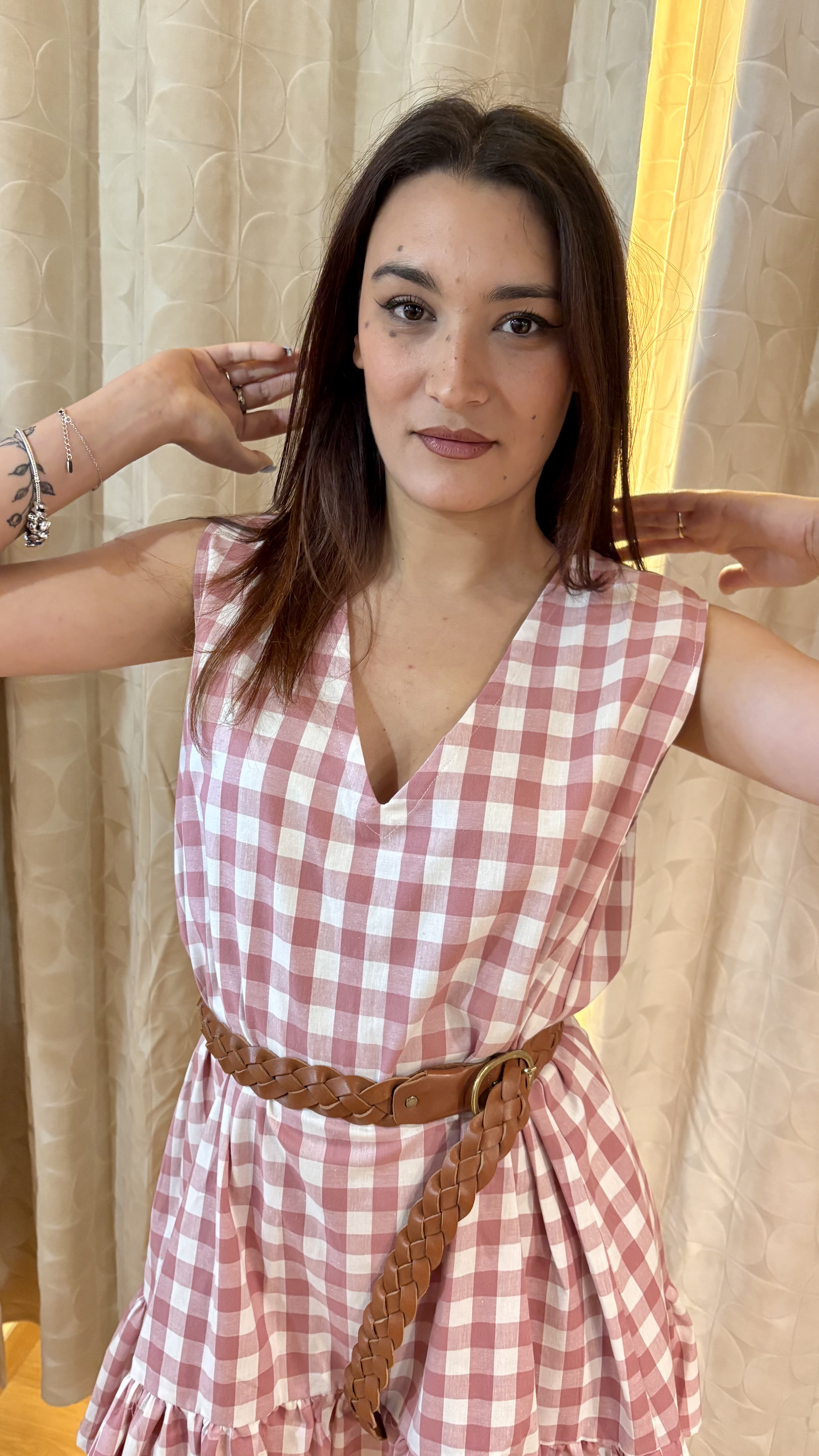 abito con balza in vichy rosa - immagine 5