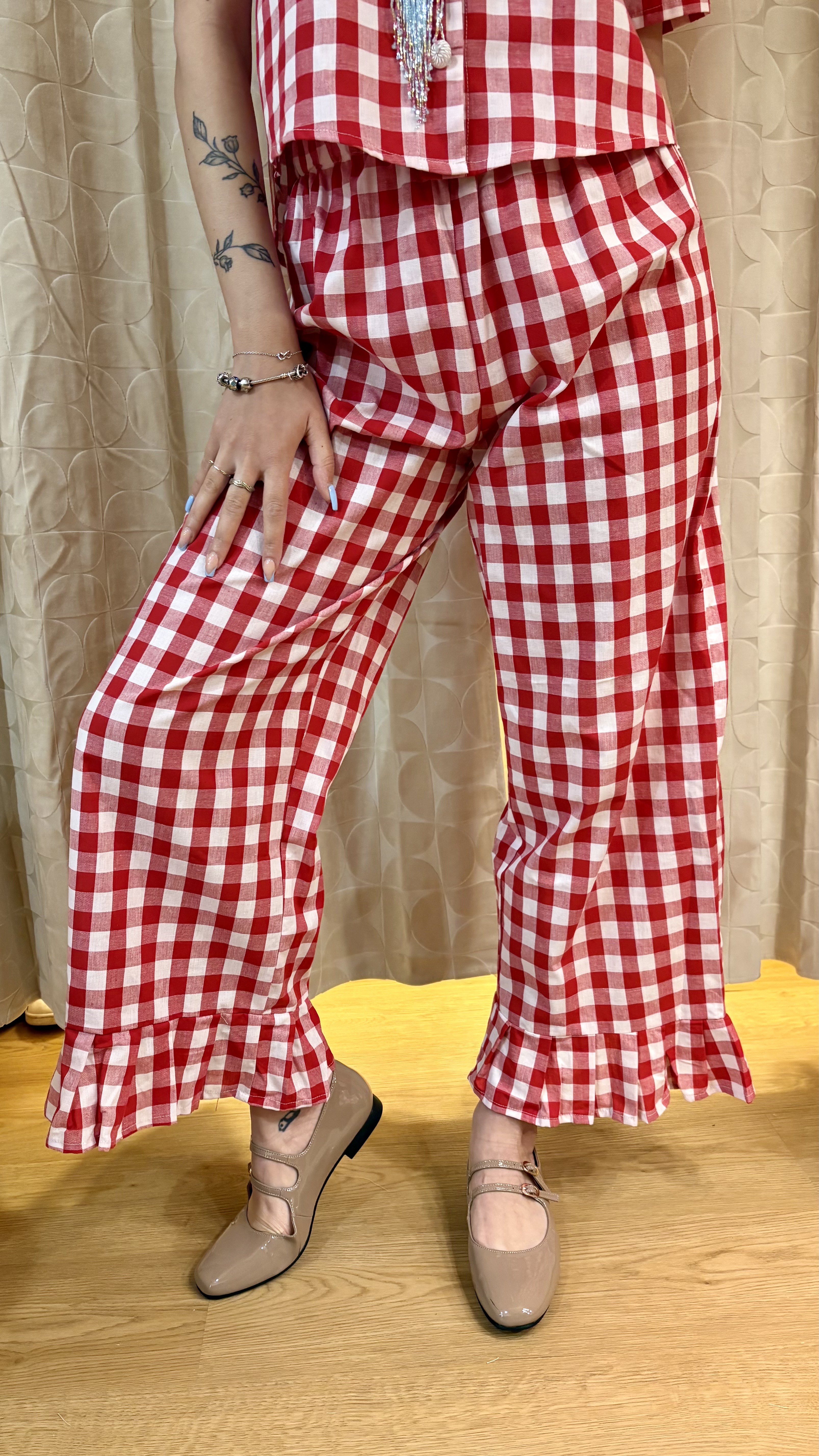 pantaloni fru fru in vichy rosso - immagine 2
