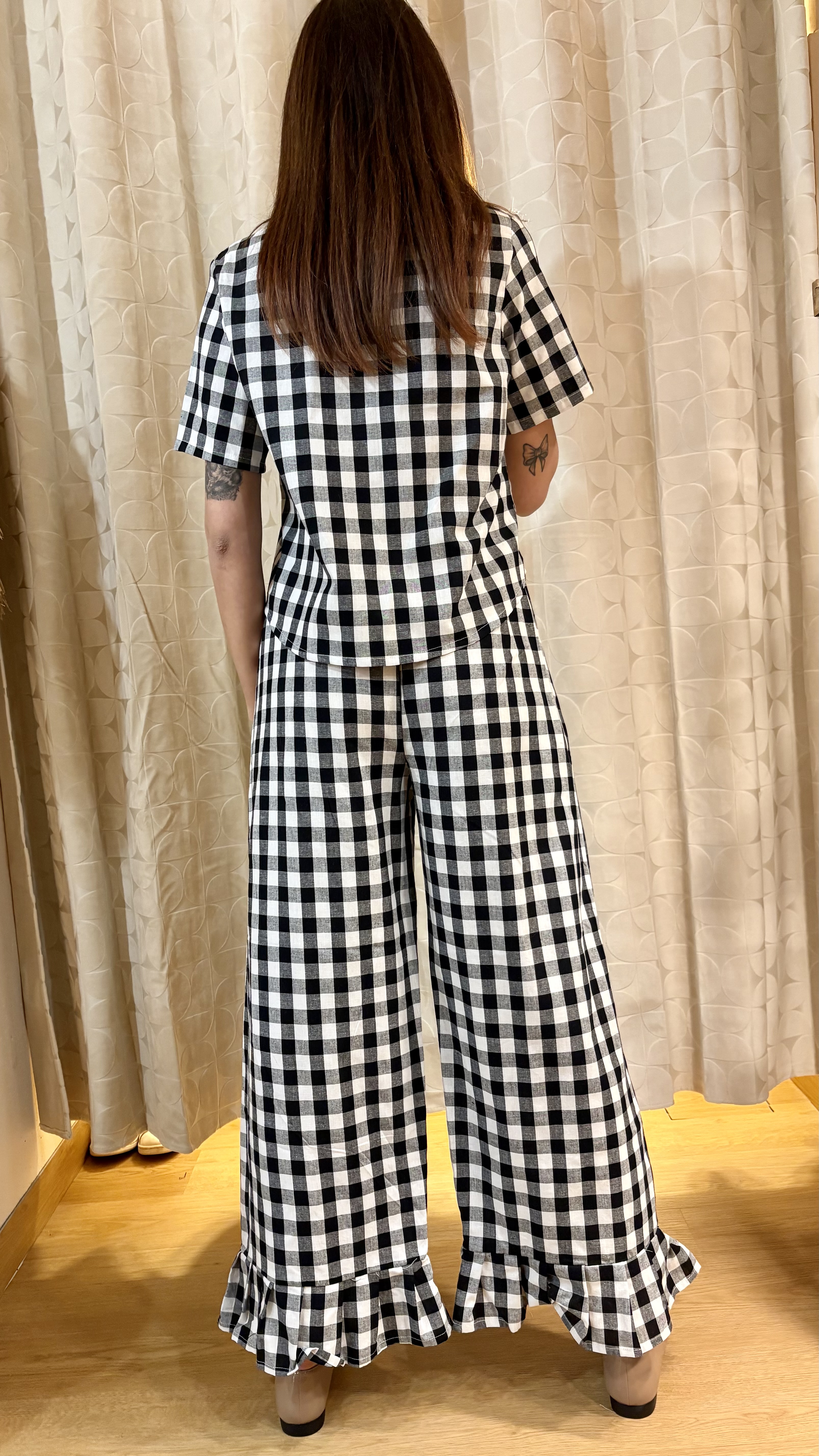 pantalone fru fru in vichy di cotone nero - immagine 2