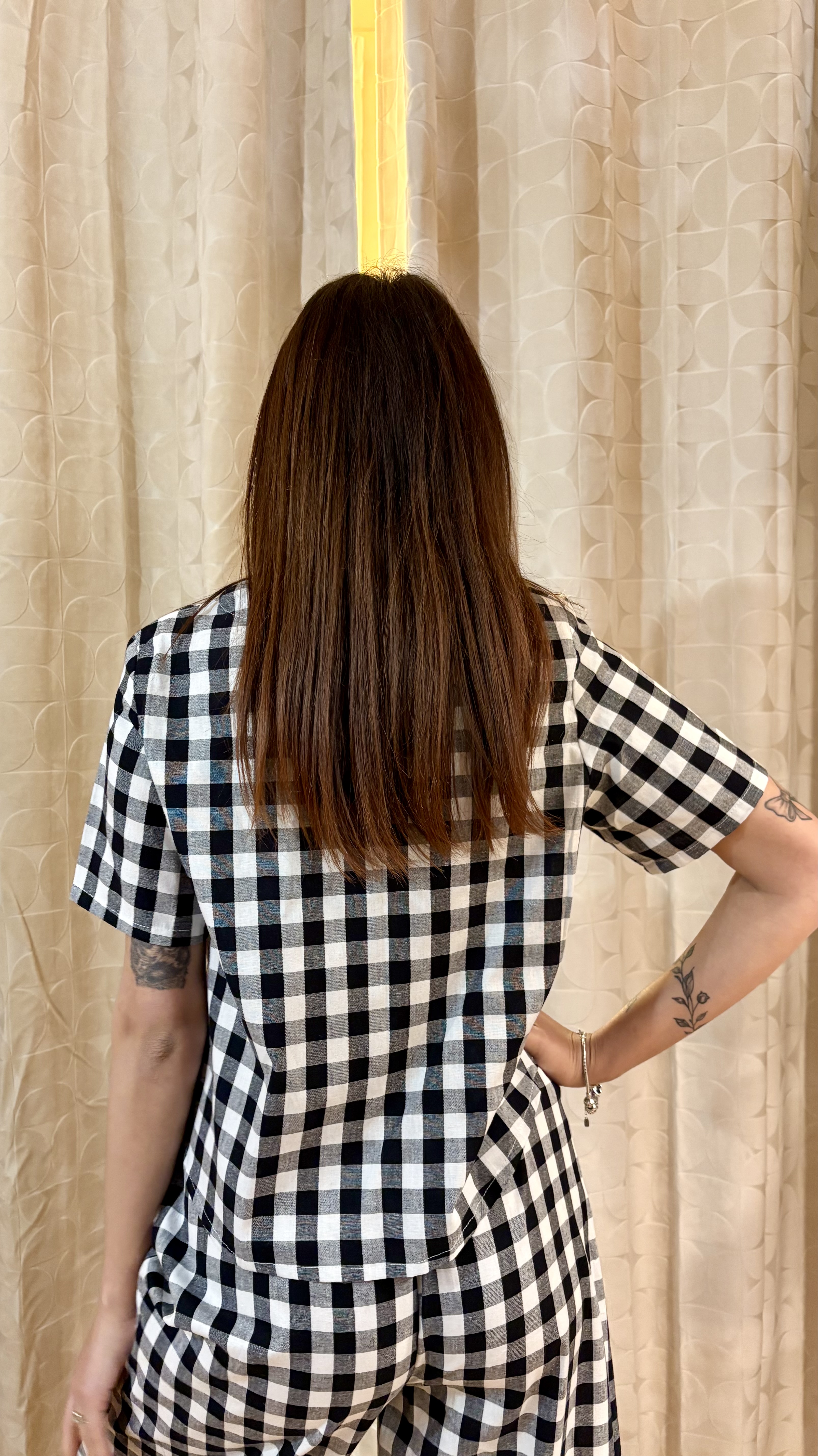 maglia fiore in vichy nero - immagine 3