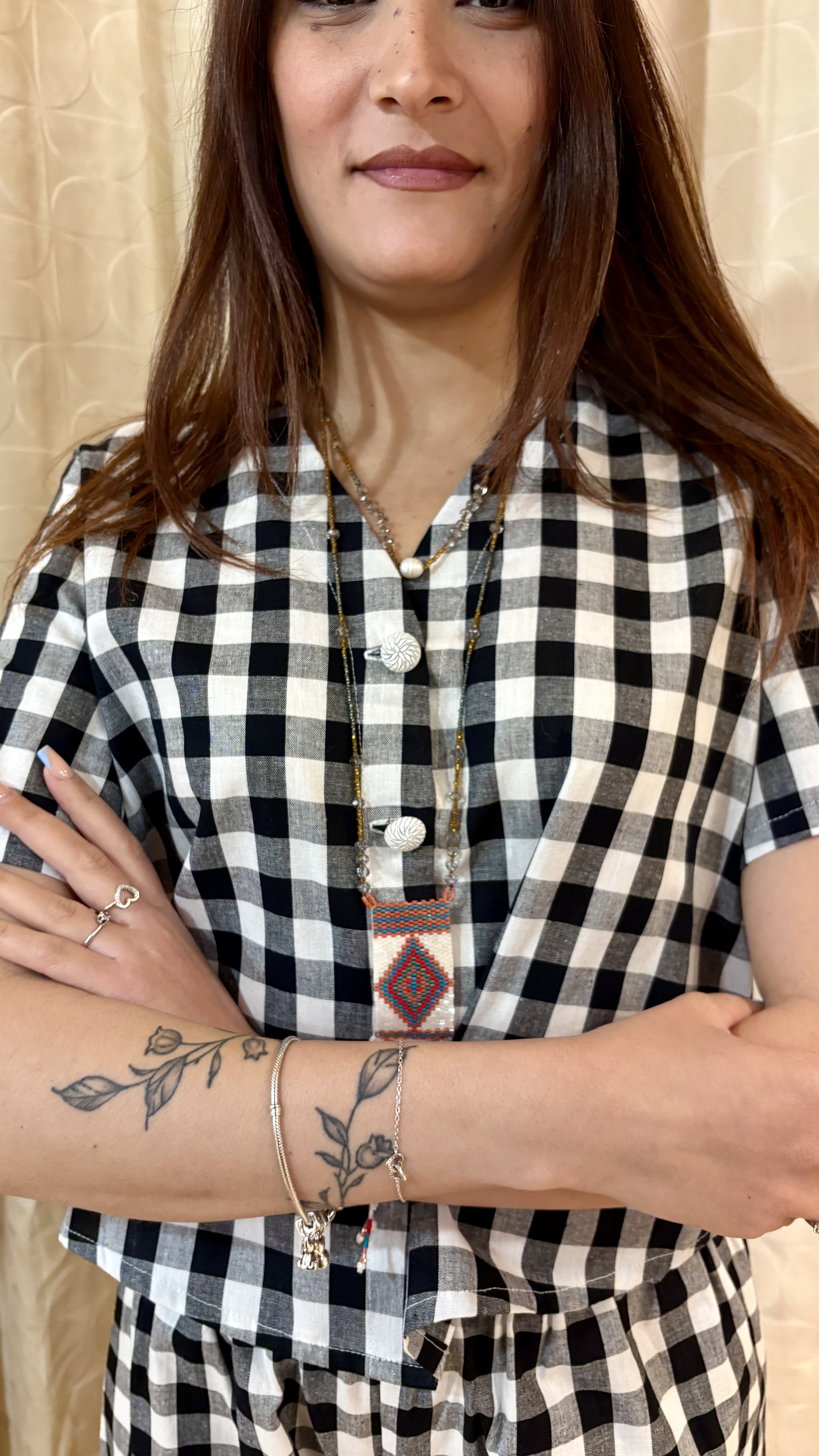 maglia fiore in vichy nero - immagine 2