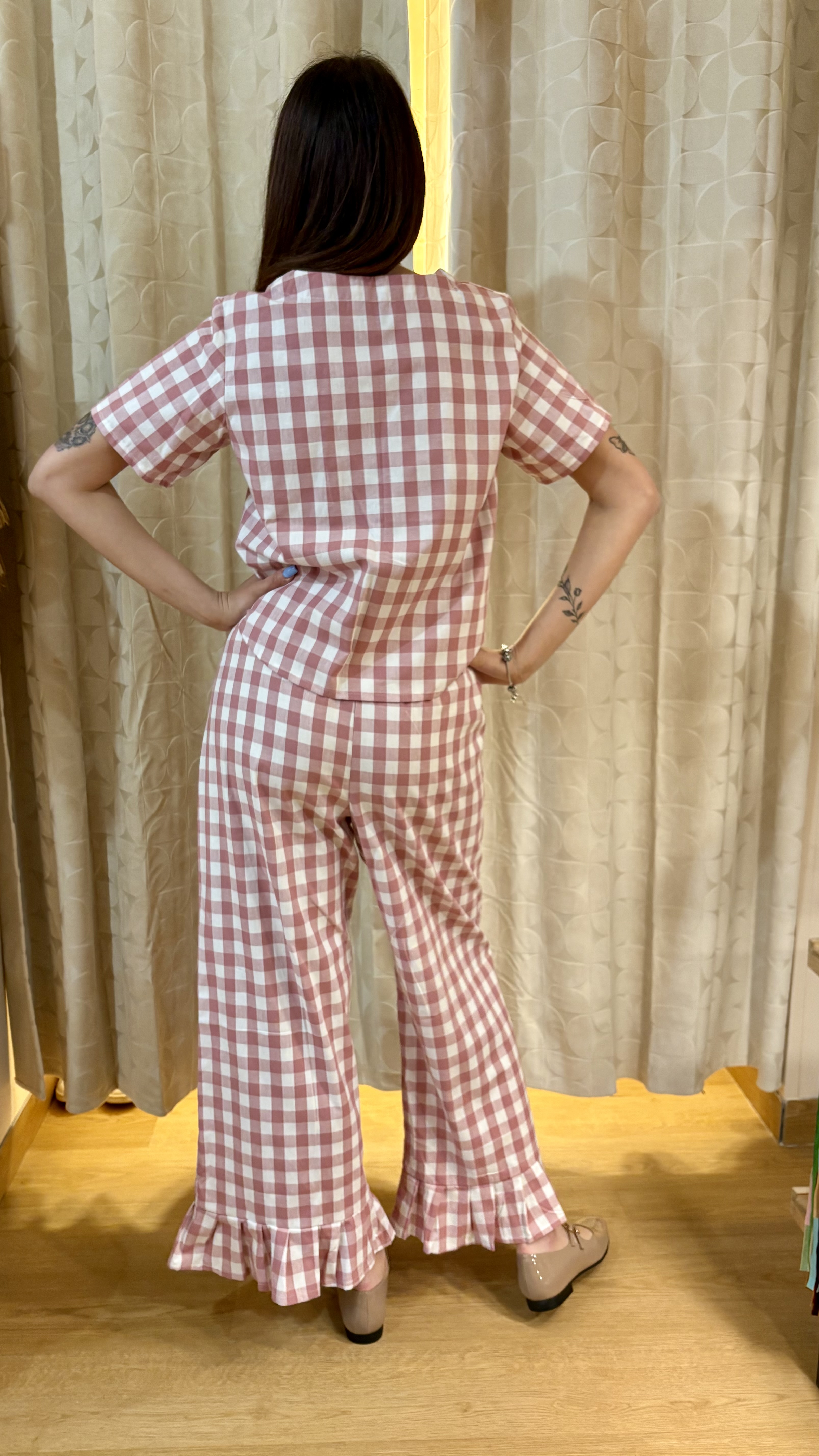 pantalone fru fru in vichy rosa - immagine 4