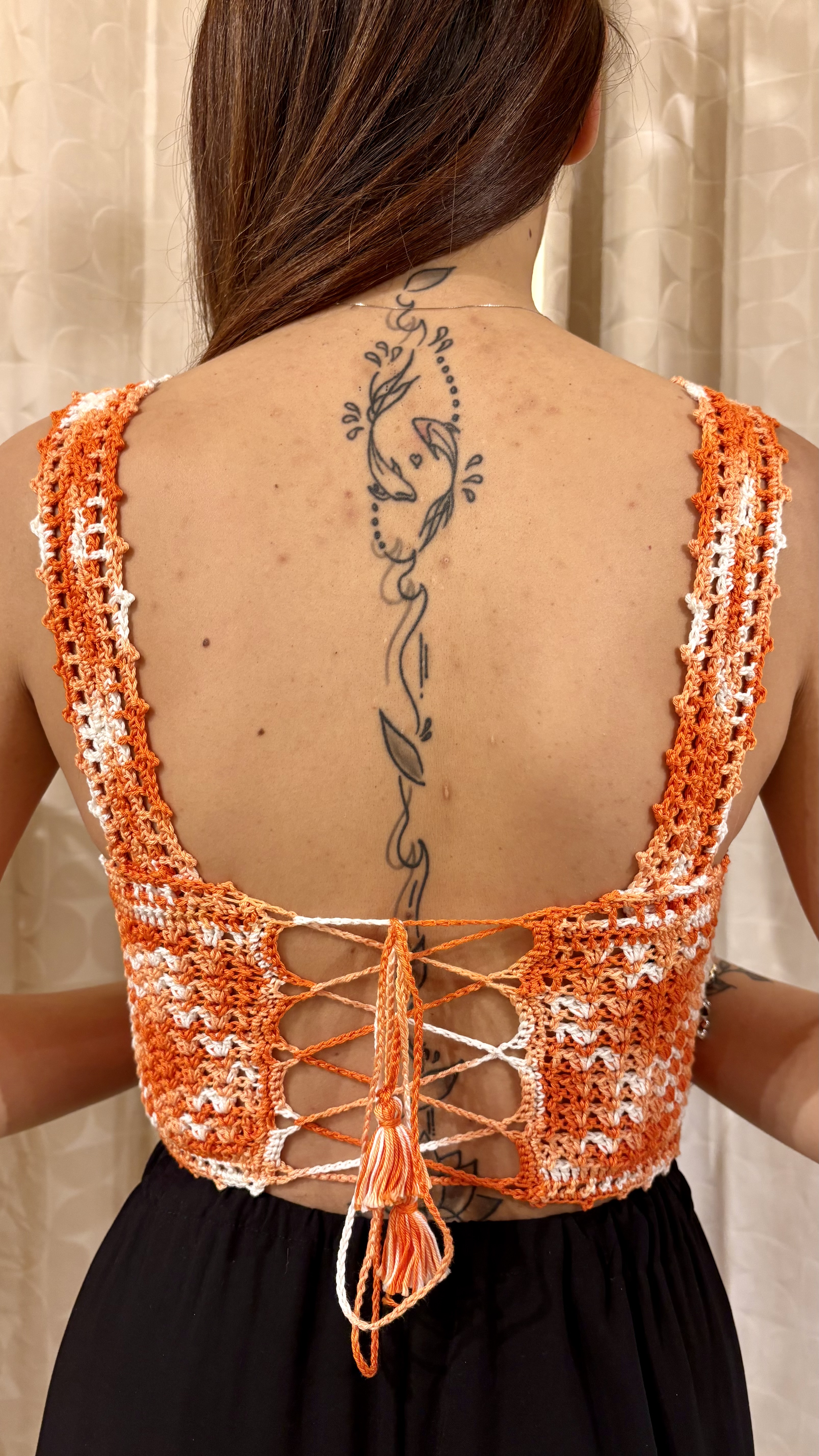 top all'uncinetto triangoli meshato arancio - immagine 2