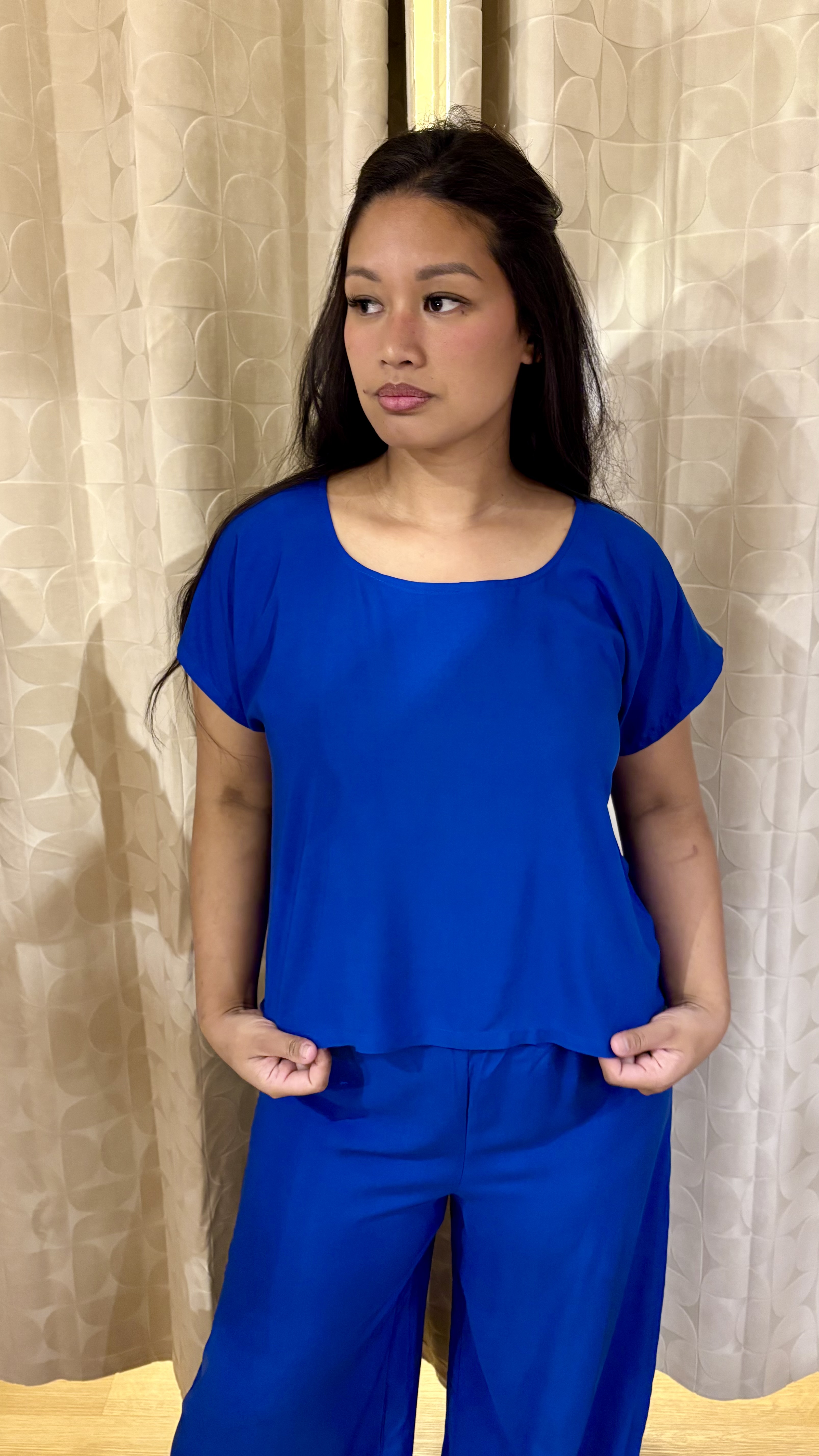 maglia crop in bamboo blu mediterraneo