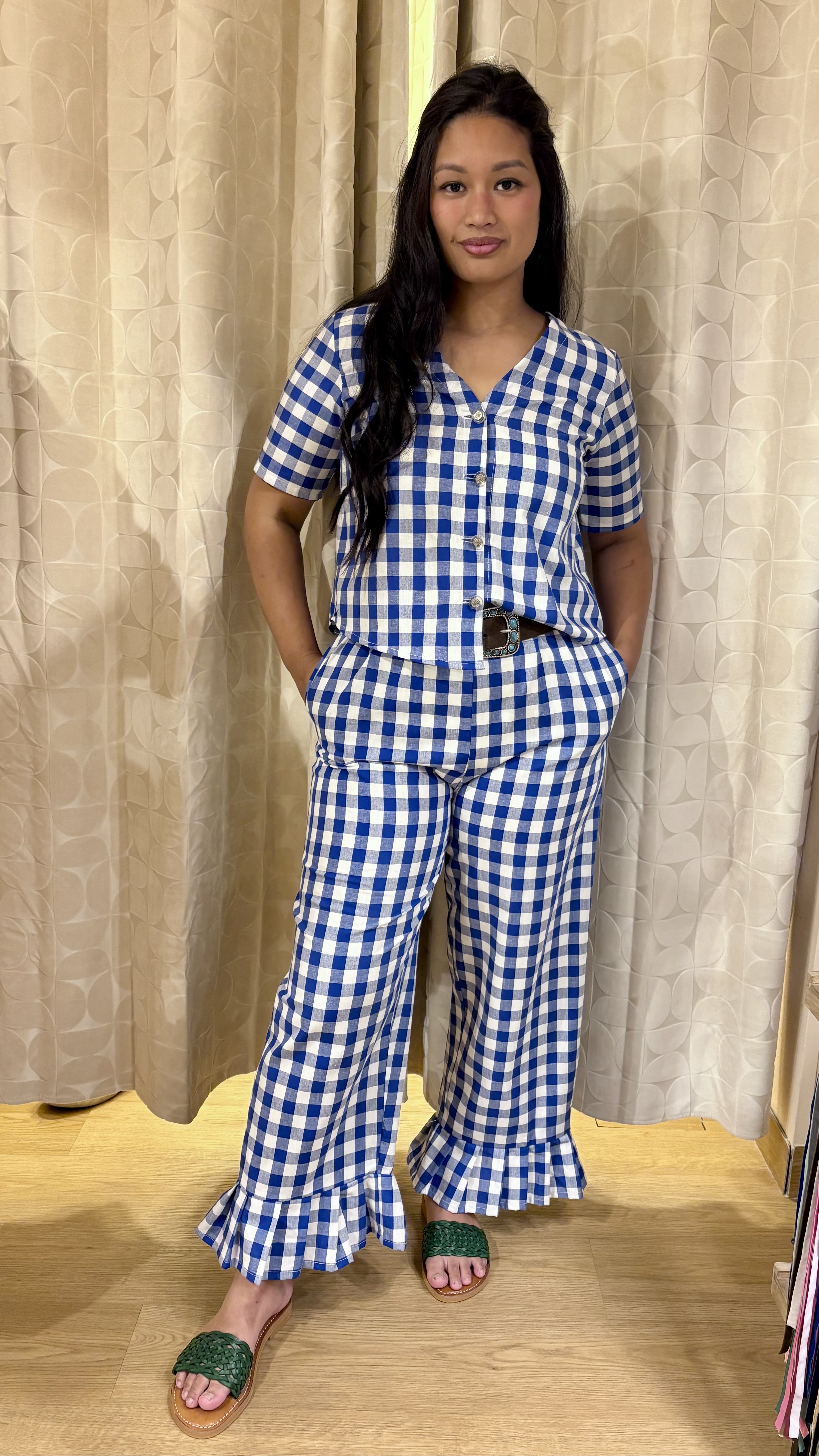 pantalone fru fru in vichy blu mediterraneo
