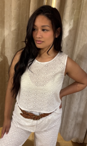 crop top in cotone sangallo bianco