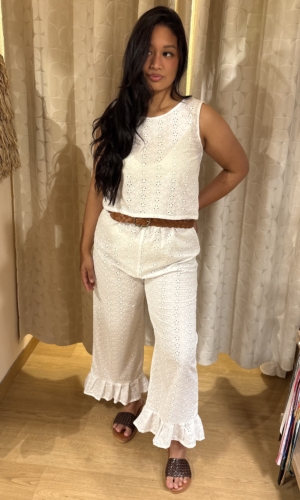 pantalone in cotone sangallo bianco